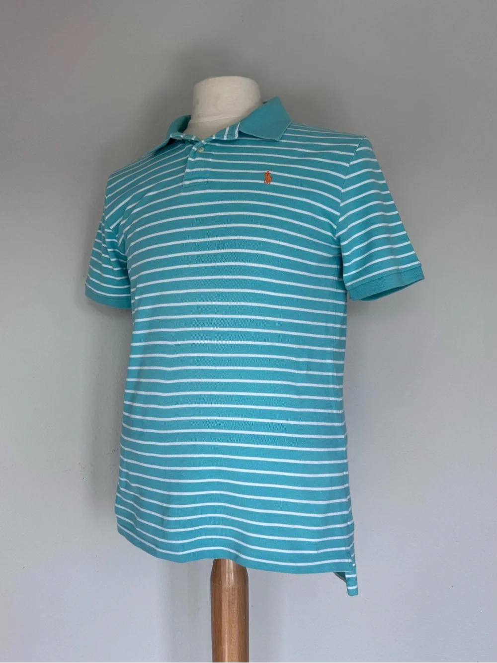 Vintage Y2K Polo Ralph Lauren Striped Polo Shirt - Aqua/Turquoise